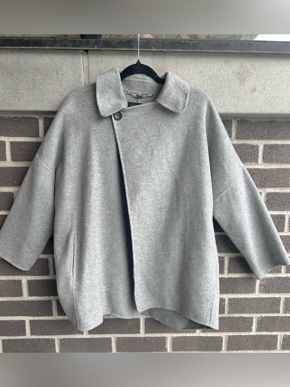 Zara Gray Asymmetric Single-Button Pea Coat